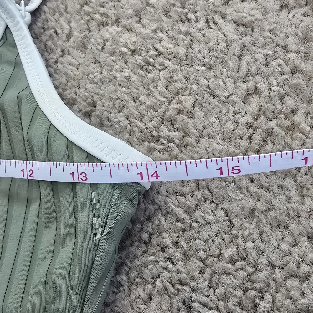 Aerie Wide Rib Scoop Longline Bikini Swim Top Olive Green Small Like New UPF 50 - Picture 7 of 10